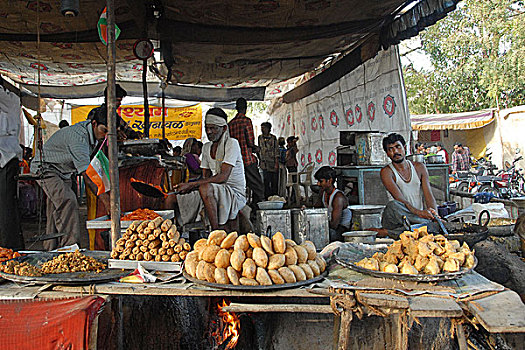 种类,油炸,食物,萨摩萨饼,土豆,物品,售出,马哈拉施特拉邦,印度,一月,2007年