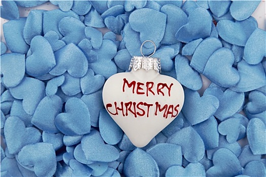 圣诞树饰,蓝色背景,心形