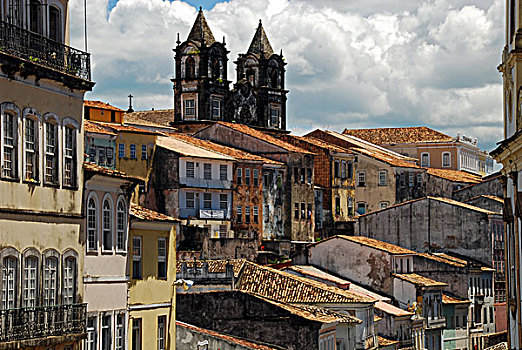brazil,bahia,salvador,view,on,colonial,houses,and,church,in,pelourinho