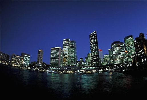 澳大利亚,新南威尔士,悉尼,圆形码头,小湾,城市,建筑,夜晚,海洋