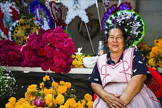 老年,女人,销售,花,圣胡安,米若冈州,墨西哥