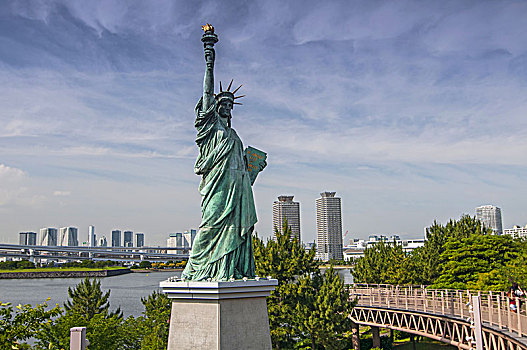 复制品,自由女神像,城市,背景,台场,公园,东京,日本