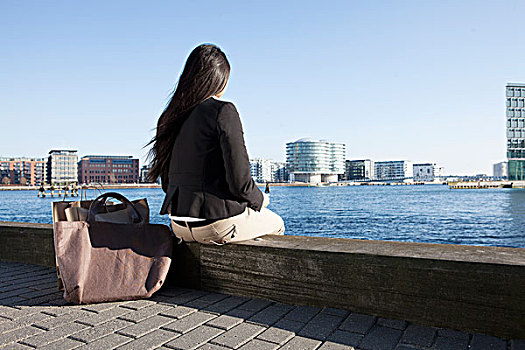 职业女性,休憩,水岸,哥本哈根,丹麦