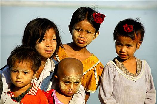 缅甸,孩子,脸,曼德勒