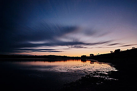 湖,埃斯姆尔,日落,英国