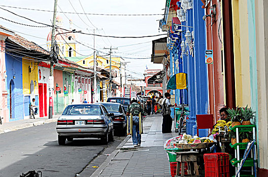 彩色,房子,街道,格拉纳达,尼加拉瓜,中美洲