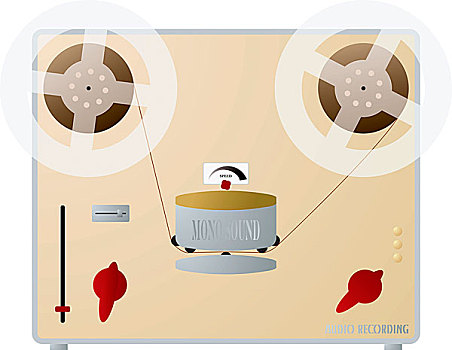 插画,旧式,录音机
