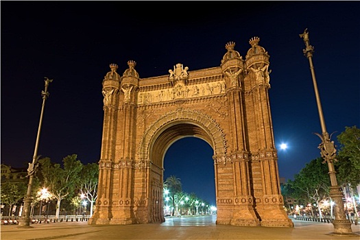 拱形,夜晚,巴塞罗那,西班牙