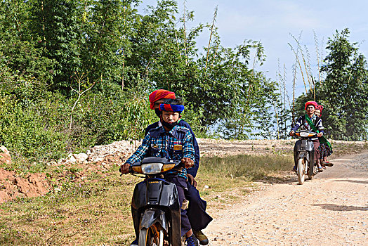 卡劳,人,摩托车,掸邦,缅甸