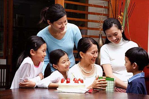 家庭,庆贺,祖母,生日