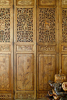 传统,中国,木头,纱门,错综复杂,雕刻