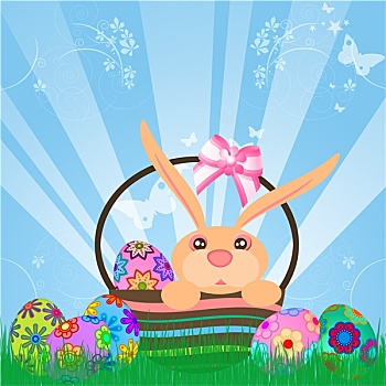 复活节彩蛋,小兔,篮子