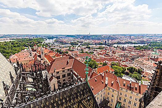 布拉格,风景,大教堂,高处,老城,伏尔塔瓦河,查理大桥,拉德肯尼,城堡,布拉格城堡