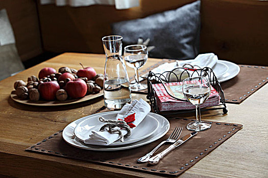 喜庆,桌面布置,皮革,餐垫,盘子,水果,坚果