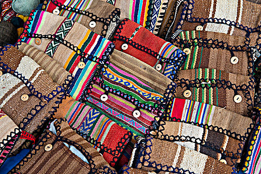 手制,包,传统,图案,印第安人,展示,出售,乌鲁班巴河谷,秘鲁,南美