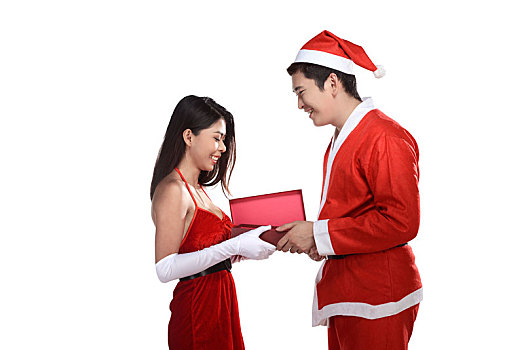 可爱,圣诞节,情侣,打开,礼物