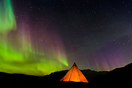 光亮,帐蓬,北极光,背景,格陵兰