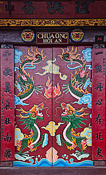 门,装饰,绘画,中国寺庙,会安古城,世界遗产