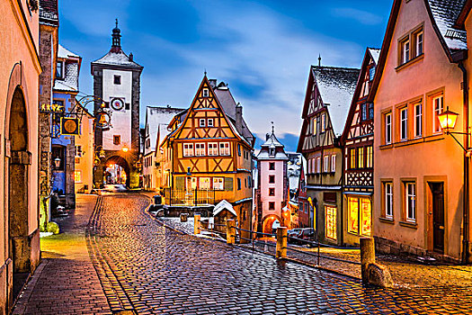 中世纪,城镇,罗腾堡,夜晚,德国