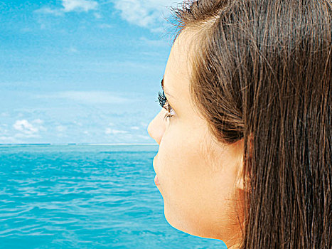 年轻,女人,看,海洋