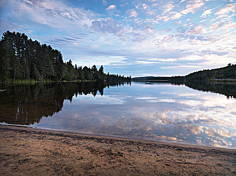 双河湖,晚间,气氛,阿尔冈金省立公园,安大略省,加拿大