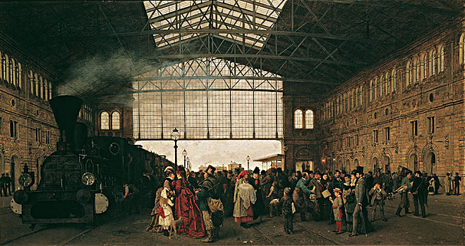 到达,列车,维也纳,西北地区,车站,1875年,艺术家