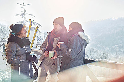 滑雪,朋友,交谈,喝咖啡,热可可