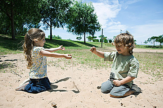 小孩,玩,沙子,公园