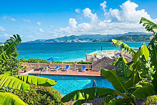 游泳池,远眺,青绿色,海洋,高处,格兰德安塞,格林纳达,加勒比