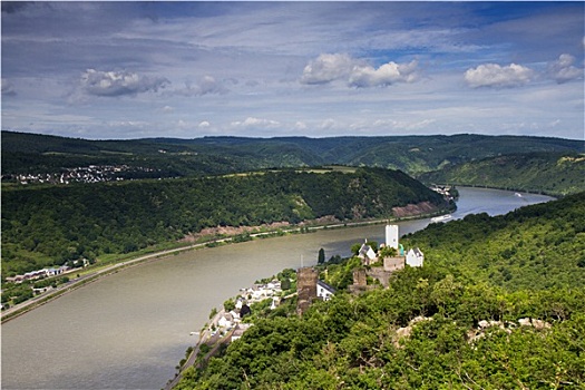 全景,莱茵河,河谷,城堡