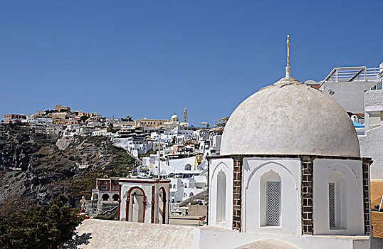 教堂,白色,圆顶,锡拉岛,希腊,欧洲