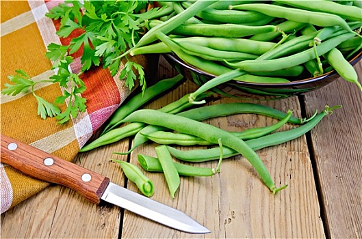 豆,绿色,木板,刀,餐巾