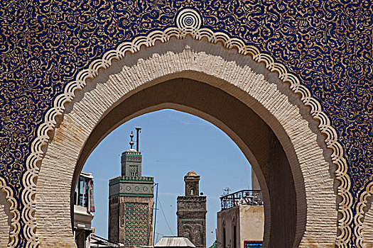 非洲,摩洛哥,拱形,经典,摩尔风格,装潢,两个,尖塔