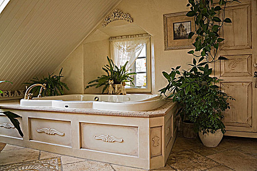 浴缸,木质,植物,主卧室,阁楼,老,住宅,家,魁北克,加拿大