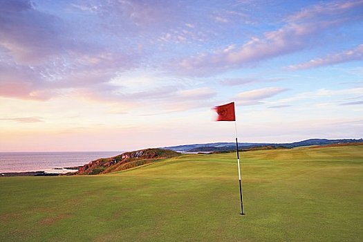 果岭,高尔夫球场,海洋,背景,南,苏格兰