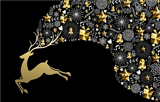 圣诞节,新年,驯鹿,金色,低,假日