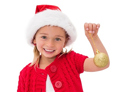 可爱,小女孩,穿,圣诞帽,拿着,小玩意