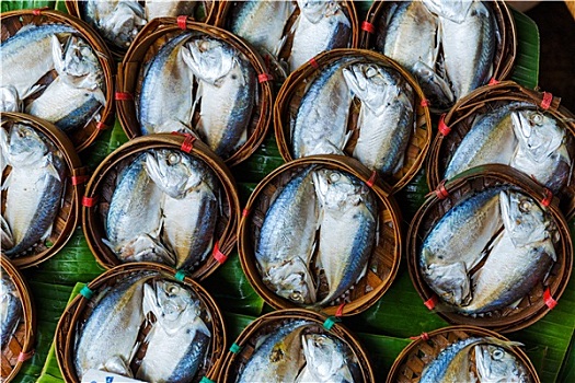 鱼肉,桶,销售,市场,曼谷