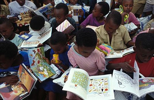 卢旺达,孩子,读,书本