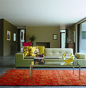 客厅,统一,花冈岩,地面,分开,两个,区域,长,现代,沙发