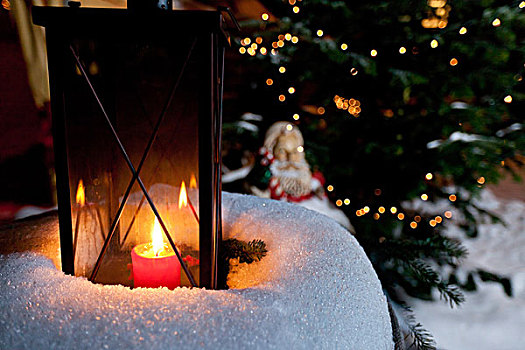 灯笼,站立,雪地,圣诞老人,坐,背影