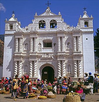 市场,巴洛克式教堂,危地马拉