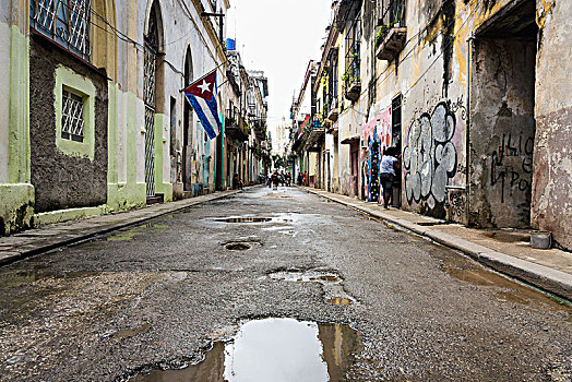 古巴,哈瓦那,老城,道路,损坏