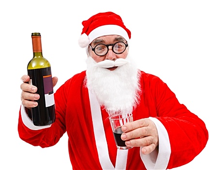 醉酒,圣诞老人,葡萄酒,瓶子