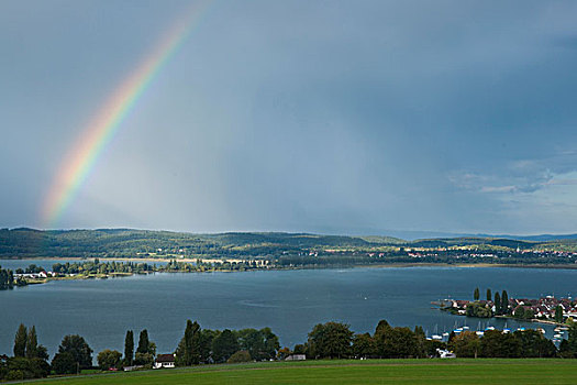 彩虹,上方,海辛瑙,岛屿,湖,康士坦茨,瑟尔高,瑞士,欧洲
