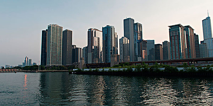 摩天大楼,水岸,湖岸,小路,密歇根湖,芝加哥,库克县,伊利诺斯,美国