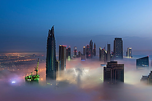 风景,光亮,摩天大楼,高处,云,迪拜,阿联酋