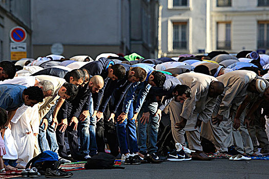 穆斯林,祈祷,户外,巴黎,大清真寺,节日,法国