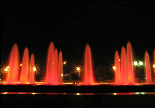 红色,夜晚,喷泉