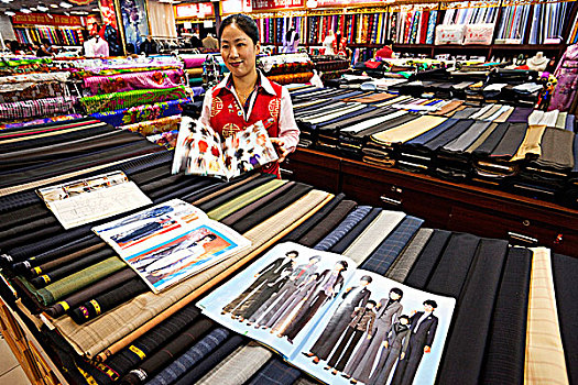 中国,北京,丝绸,市场,裁缝,布,店